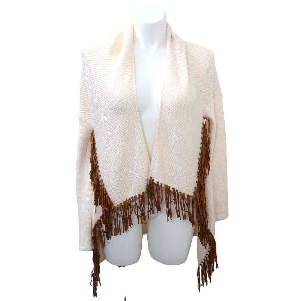Boston Proper Cotton Silk Blend Fringe Draped Sweater Western Boho LG/XL